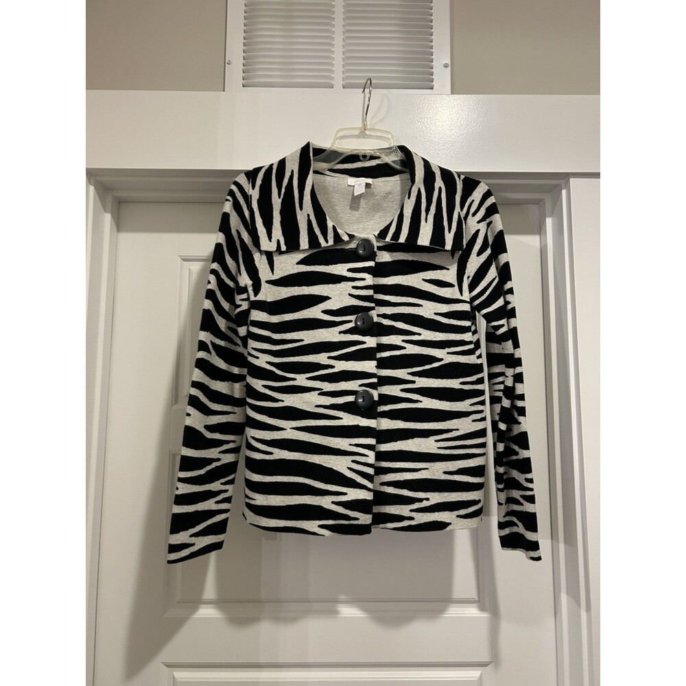 Chicos Evening Caves Dara Cardigan Sweater Coat Zebra Print Size Small Modern